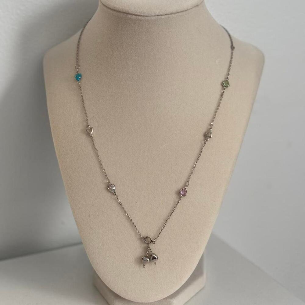 Silver Necklace Multicoloured Beads Charms Pendant Colorful Jewelry Gift